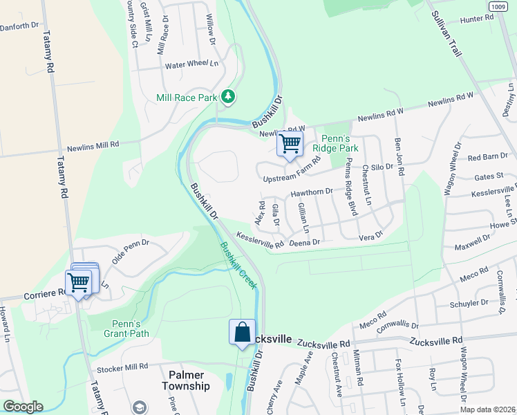 map of restaurants, bars, coffee shops, grocery stores, and more near 2206 Alex Road in Easton