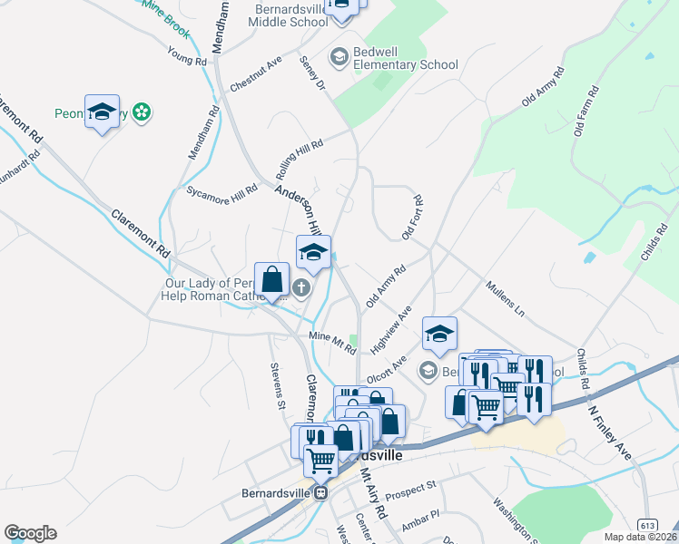 map of restaurants, bars, coffee shops, grocery stores, and more near 31 Seney Drive in Bernardsville
