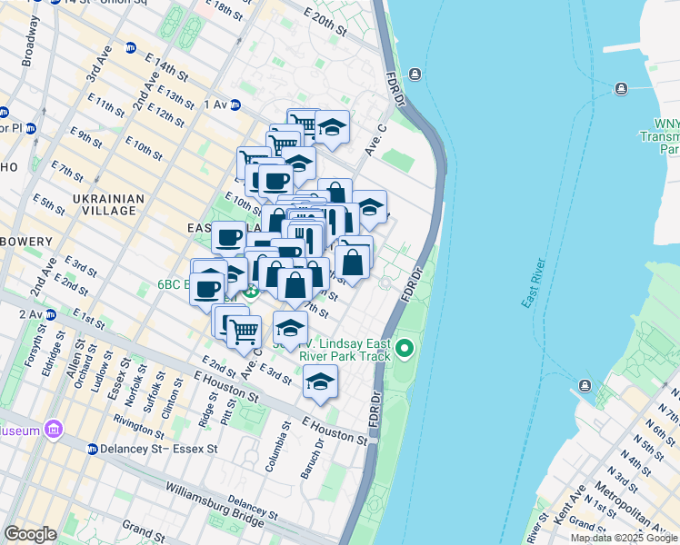 map of restaurants, bars, coffee shops, grocery stores, and more near 717 East 9th Street in New York