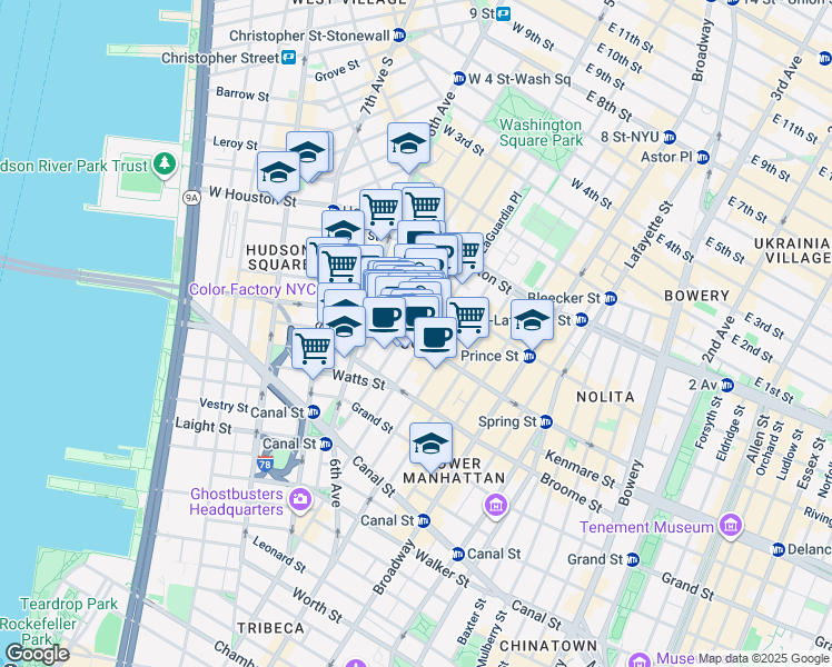 map of restaurants, bars, coffee shops, grocery stores, and more near in New York
