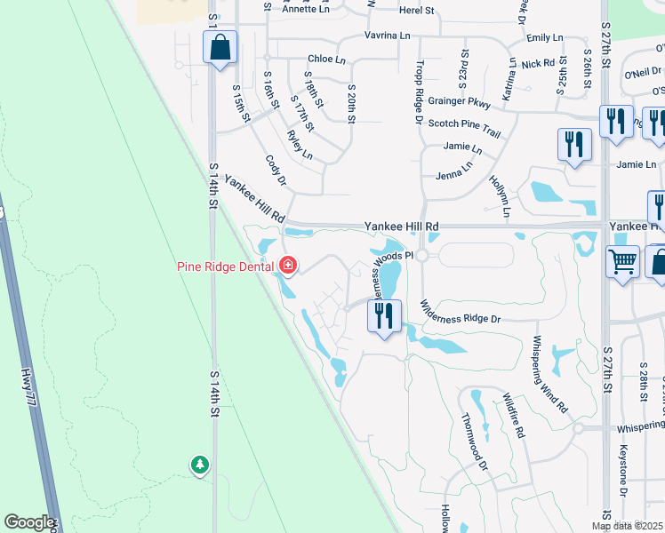 map of restaurants, bars, coffee shops, grocery stores, and more near 8621 Executive Woods Drive in Lincoln