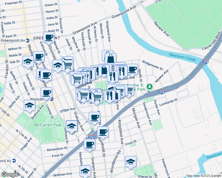 map of restaurants, bars, coffee shops, grocery stores, and more near in Brooklyn