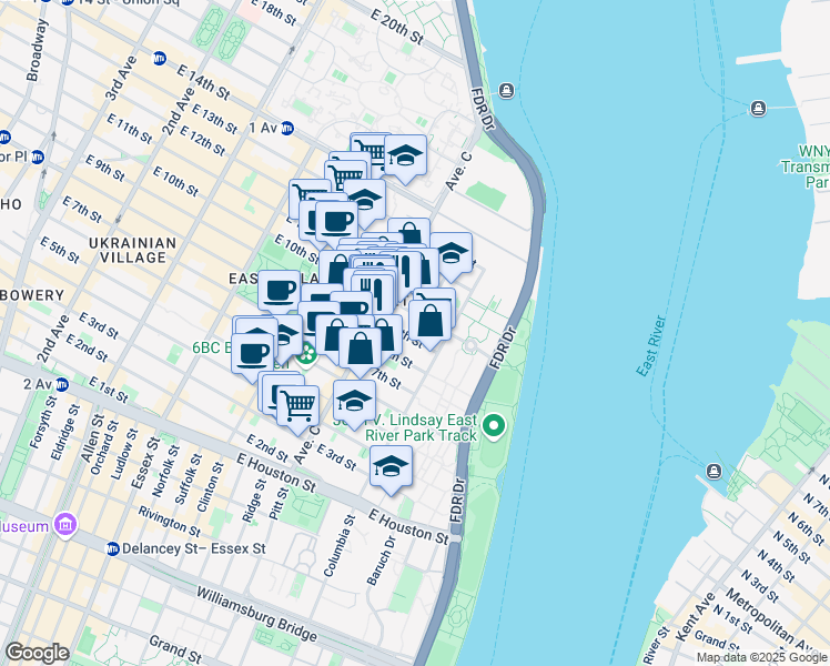 map of restaurants, bars, coffee shops, grocery stores, and more near 717 East 9th Street in New York