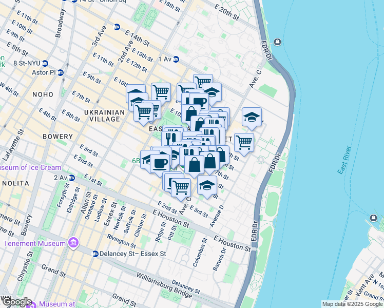 map of restaurants, bars, coffee shops, grocery stores, and more near in New York