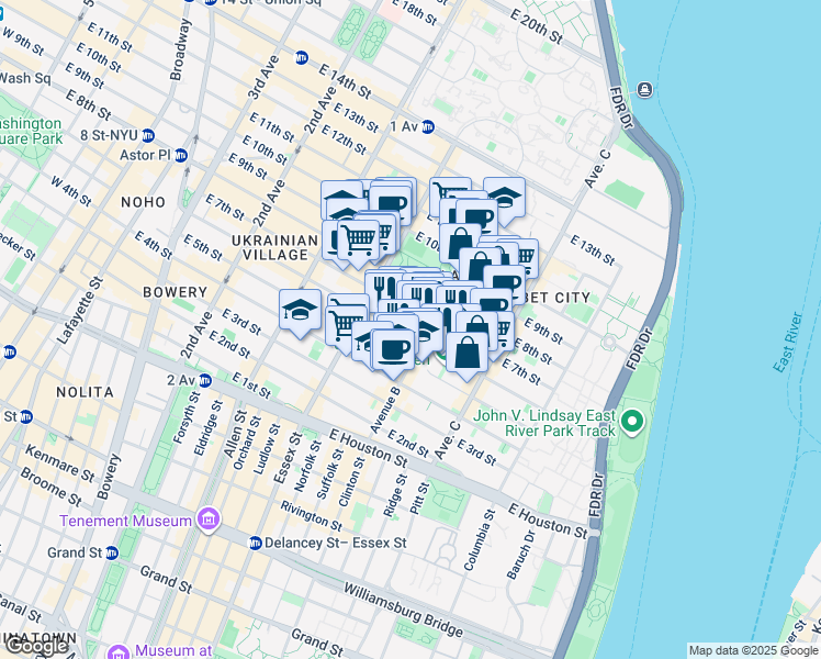 map of restaurants, bars, coffee shops, grocery stores, and more near in New York