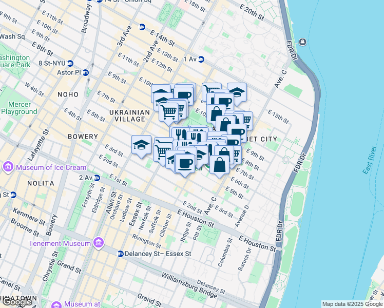 map of restaurants, bars, coffee shops, grocery stores, and more near in New York