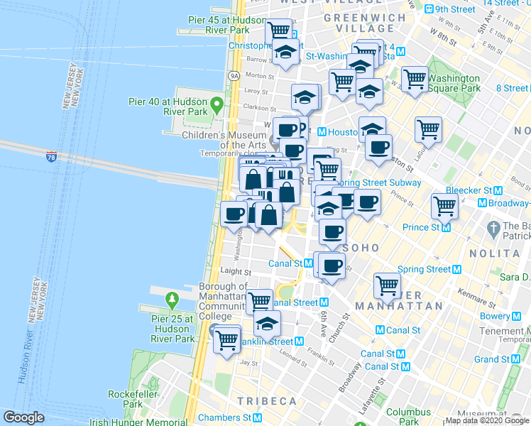 map of restaurants, bars, coffee shops, grocery stores, and more near 15 Renwick Street in New York