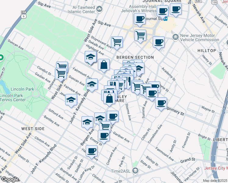 map of restaurants, bars, coffee shops, grocery stores, and more near 308 Fairmount Avenue in Jersey City