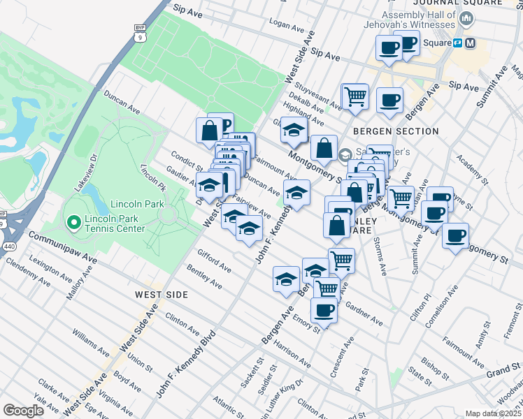 map of restaurants, bars, coffee shops, grocery stores, and more near in Jersey City