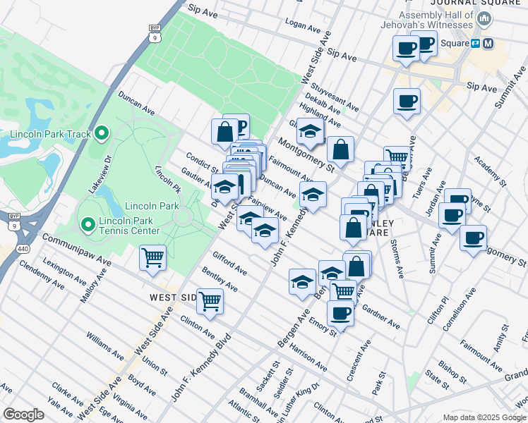 map of restaurants, bars, coffee shops, grocery stores, and more near 185 Fairview Avenue in Jersey City