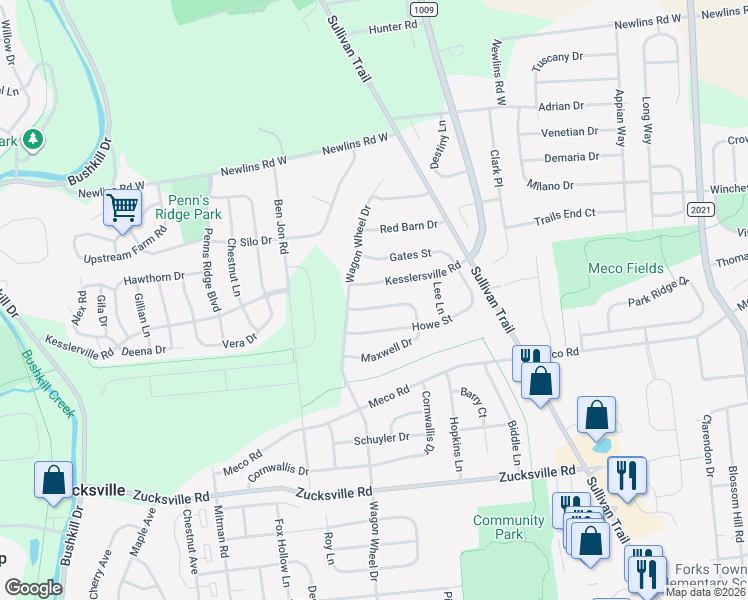 map of restaurants, bars, coffee shops, grocery stores, and more near 850 Kesslersville Road in Easton