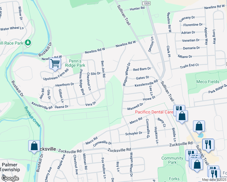 map of restaurants, bars, coffee shops, grocery stores, and more near 317 Knollwood Drive in Easton