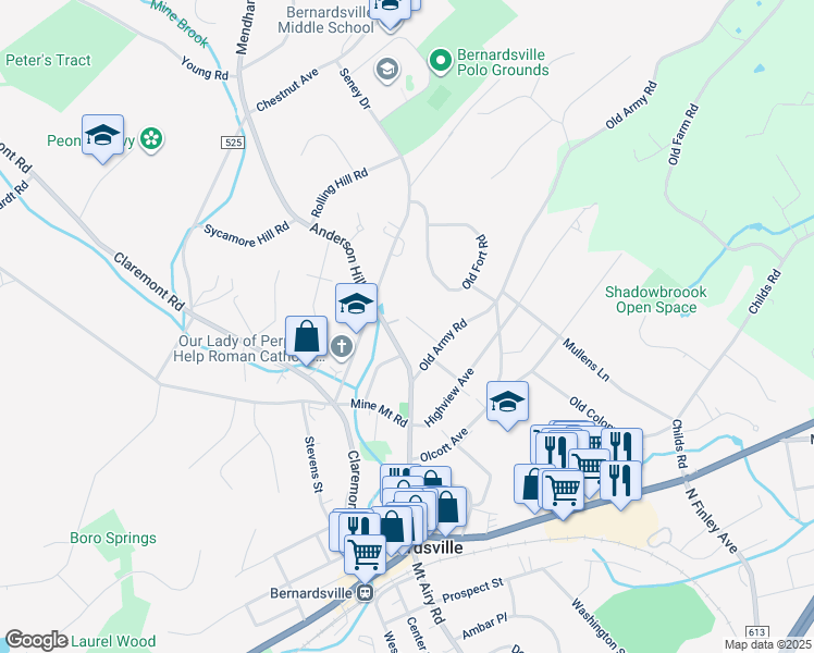 map of restaurants, bars, coffee shops, grocery stores, and more near 16 Elmer Avenue in Bernardsville