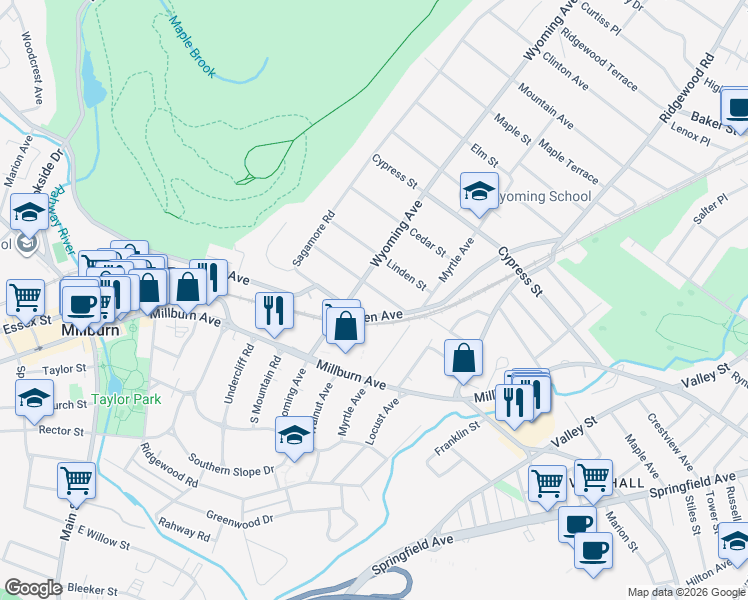 map of restaurants, bars, coffee shops, grocery stores, and more near 60 Chestnut Street in Millburn