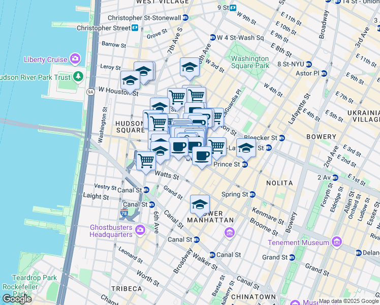 map of restaurants, bars, coffee shops, grocery stores, and more near in New York