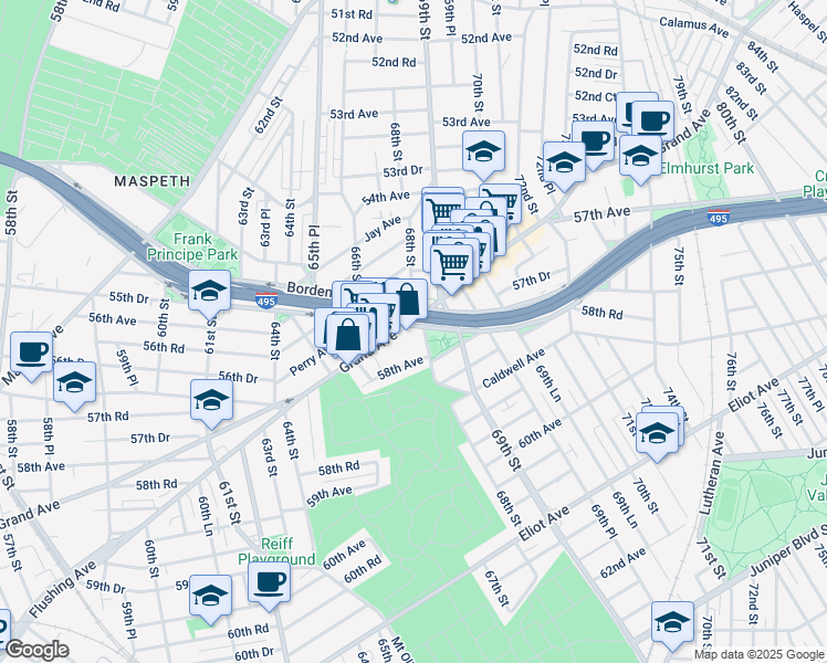 map of restaurants, bars, coffee shops, grocery stores, and more near 57-02 Brown Place in Queens