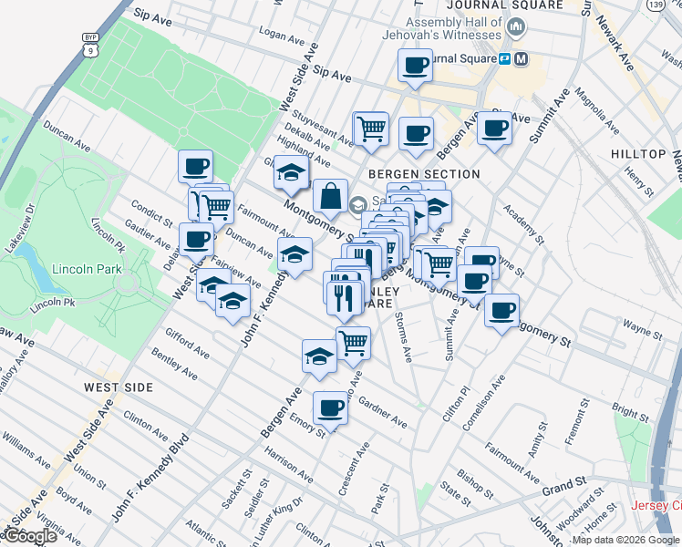 map of restaurants, bars, coffee shops, grocery stores, and more near 321 Fairmount Avenue in Jersey City