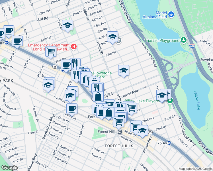 map of restaurants, bars, coffee shops, grocery stores, and more near in Queens