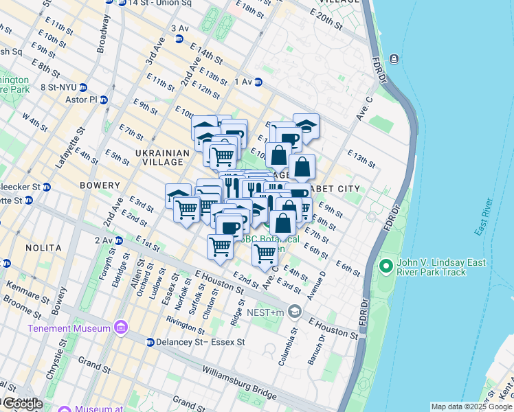 map of restaurants, bars, coffee shops, grocery stores, and more near in New York