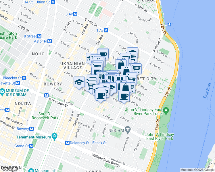 map of restaurants, bars, coffee shops, grocery stores, and more near in New York