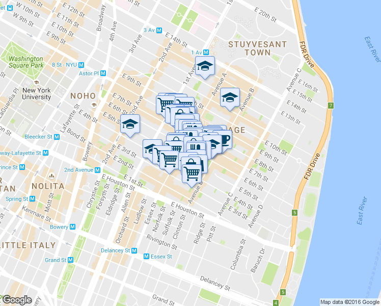 map of restaurants, bars, coffee shops, grocery stores, and more near 518 East 6th Street in New York