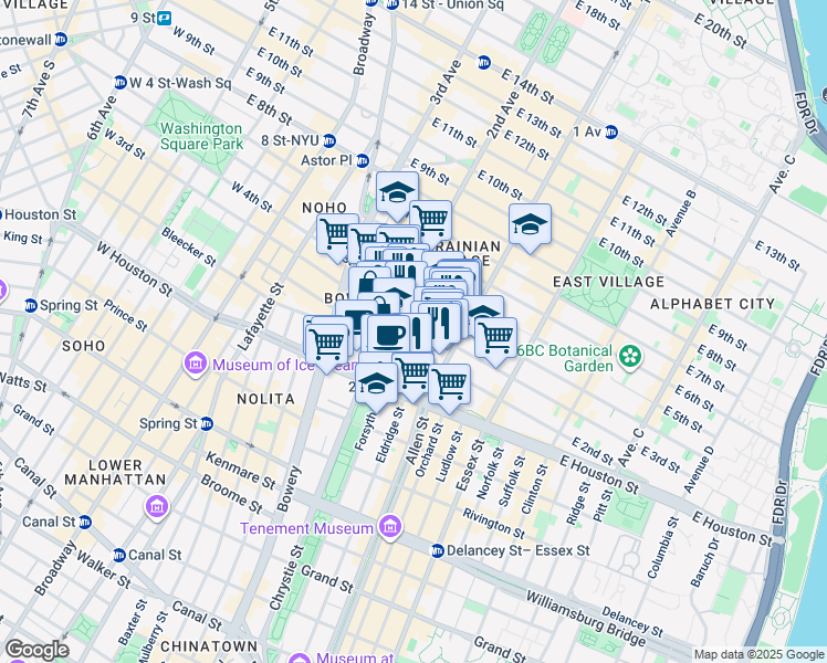 map of restaurants, bars, coffee shops, grocery stores, and more near in New York