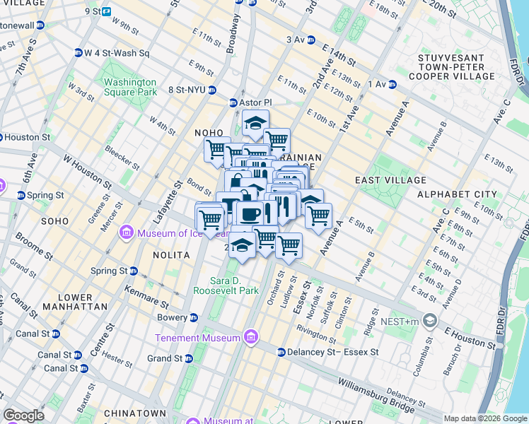 map of restaurants, bars, coffee shops, grocery stores, and more near in New York