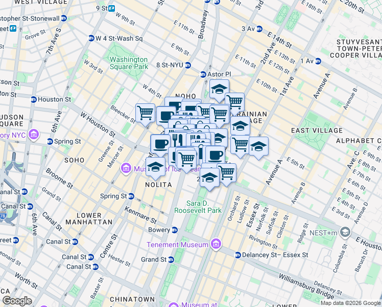 map of restaurants, bars, coffee shops, grocery stores, and more near in New York