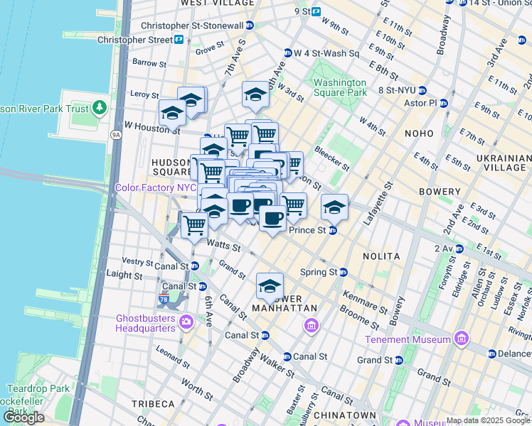 map of restaurants, bars, coffee shops, grocery stores, and more near in New York
