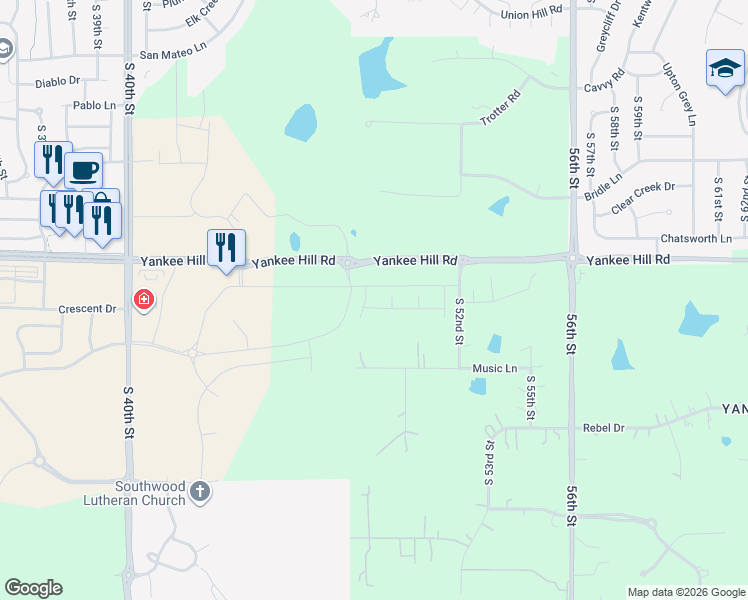 map of restaurants, bars, coffee shops, grocery stores, and more near 4949 Yankee Hill Road in Lincoln