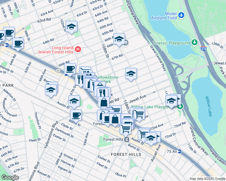 map of restaurants, bars, coffee shops, grocery stores, and more near in Queens