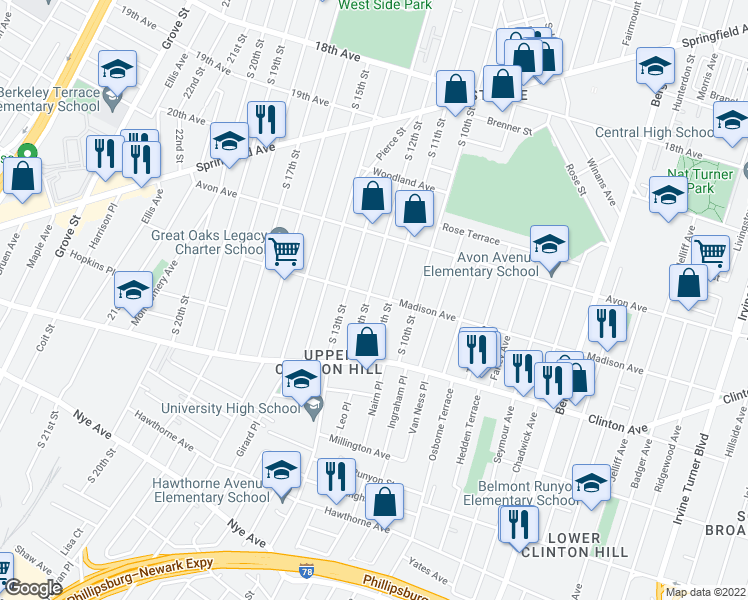 map of restaurants, bars, coffee shops, grocery stores, and more near 814-816 South 12th Street in Newark
