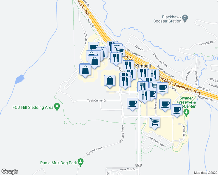 map of restaurants, bars, coffee shops, grocery stores, and more near 6543 North Landmark Drive in Park City