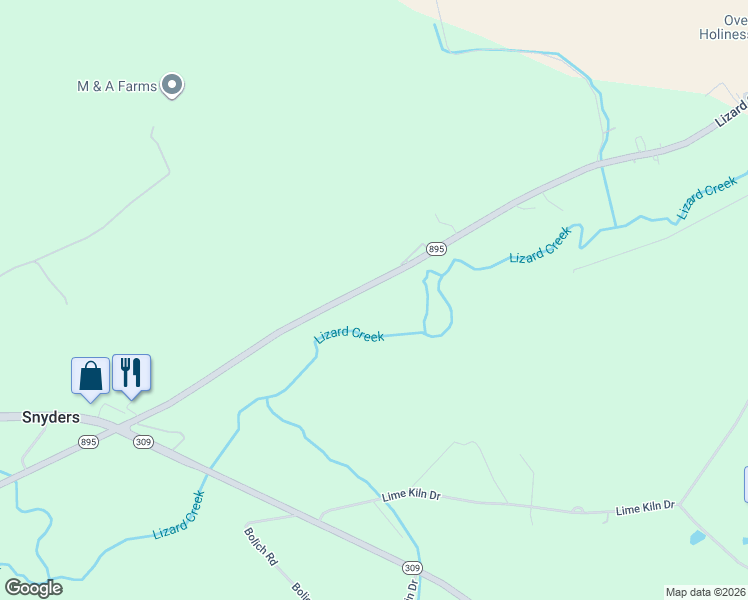 map of restaurants, bars, coffee shops, grocery stores, and more near 124 Lizard Creek Road in Andreas