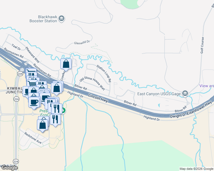 map of restaurants, bars, coffee shops, grocery stores, and more near 1101 Station Loop Road in Park City