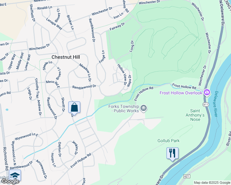 map of restaurants, bars, coffee shops, grocery stores, and more near 2354 Hollow View Drive in Easton