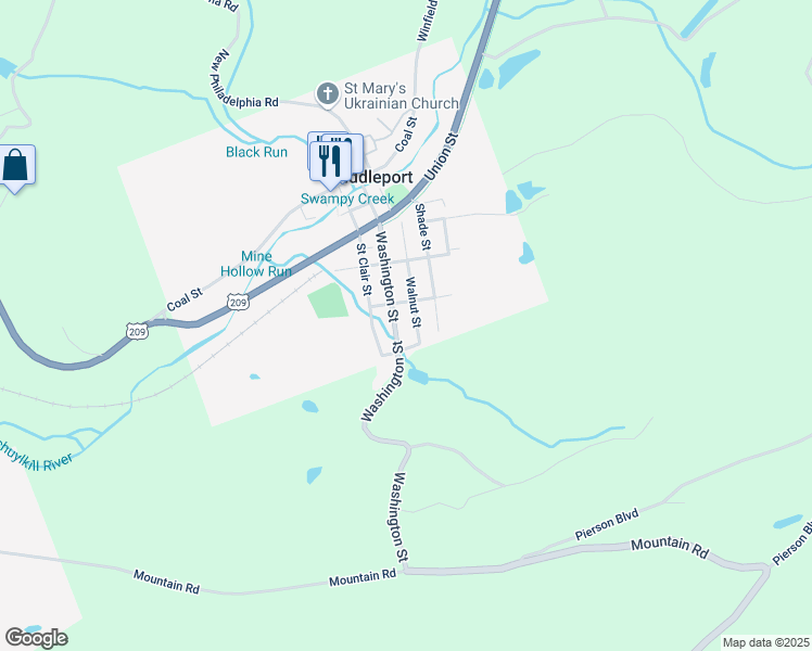 map of restaurants, bars, coffee shops, grocery stores, and more near 98 Washington Street in Schuylkill Haven
