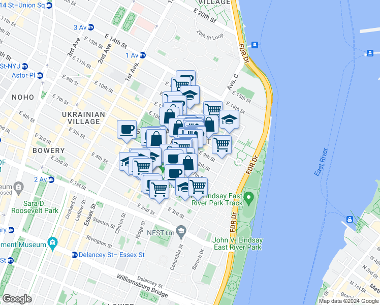 map of restaurants, bars, coffee shops, grocery stores, and more near in New York