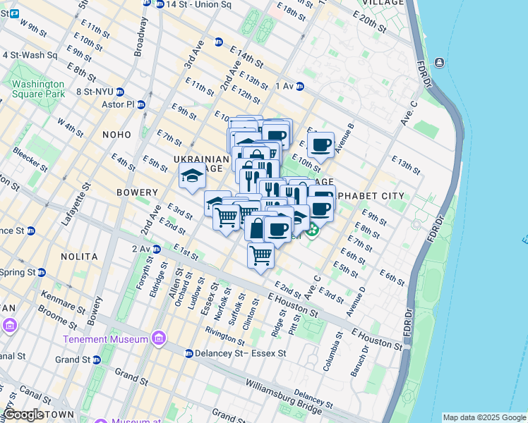 map of restaurants, bars, coffee shops, grocery stores, and more near 518 East 6th Street in New York