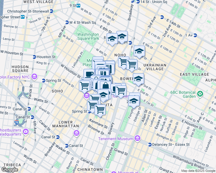 map of restaurants, bars, coffee shops, grocery stores, and more near 324-328 Lafayette Street in New York