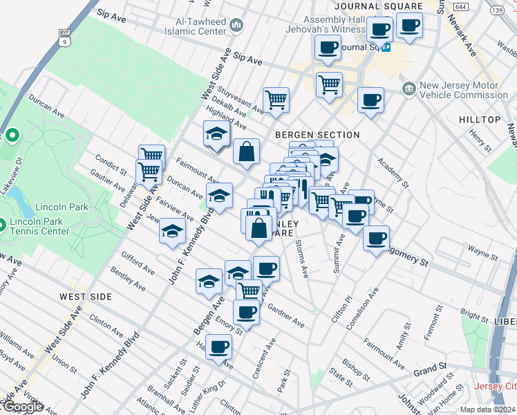 map of restaurants, bars, coffee shops, grocery stores, and more near 308 Fairmount Avenue in Jersey City