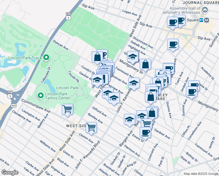 map of restaurants, bars, coffee shops, grocery stores, and more near 185 Fairview Avenue in Jersey City