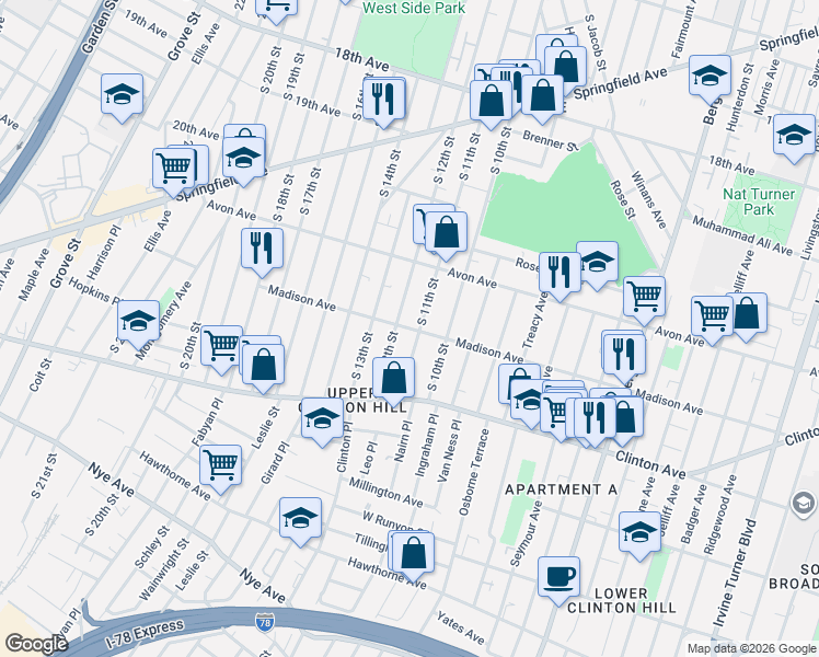 map of restaurants, bars, coffee shops, grocery stores, and more near 814-816 South 12th Street in Newark
