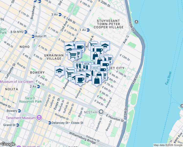 map of restaurants, bars, coffee shops, grocery stores, and more near in New York