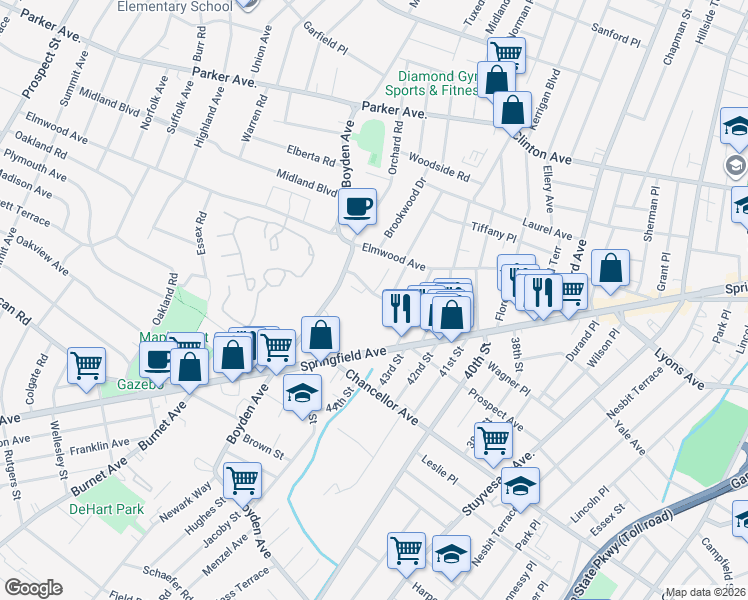 map of restaurants, bars, coffee shops, grocery stores, and more near 40B Meadowbrook Place in Maplewood