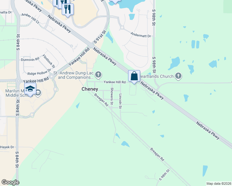 map of restaurants, bars, coffee shops, grocery stores, and more near 9421 2nd Street in Lincoln