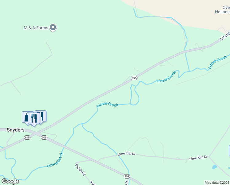 map of restaurants, bars, coffee shops, grocery stores, and more near 124 Lizard Creek Road in Andreas