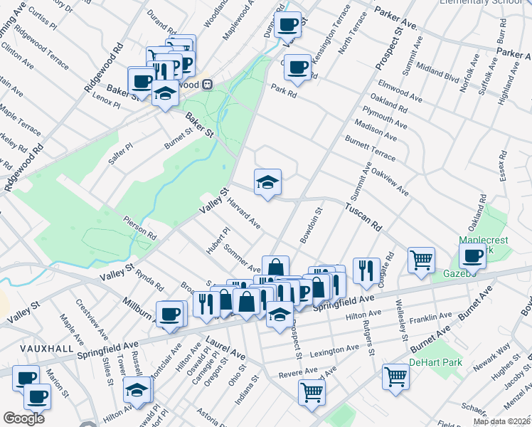 map of restaurants, bars, coffee shops, grocery stores, and more near 25 Harvard Avenue in Maplewood