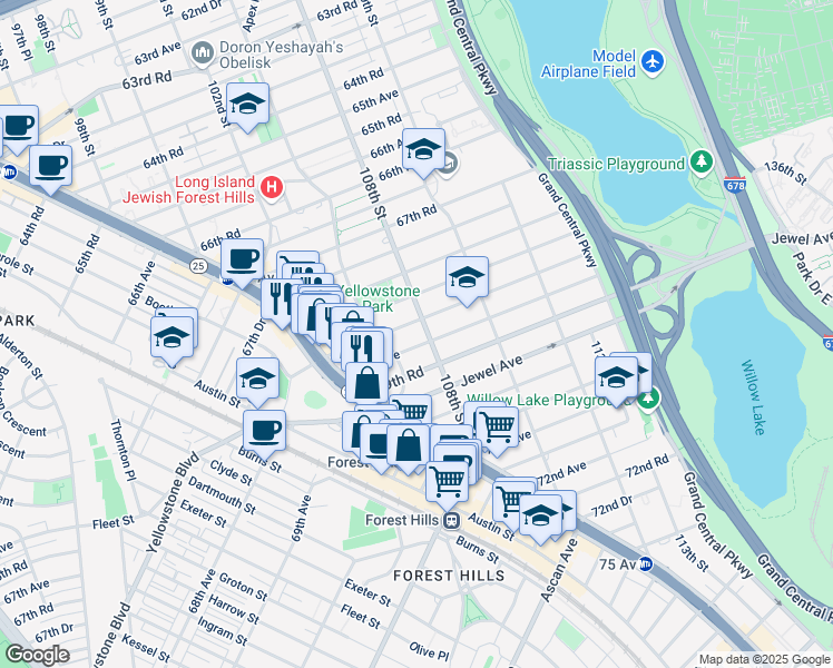 map of restaurants, bars, coffee shops, grocery stores, and more near in Queens