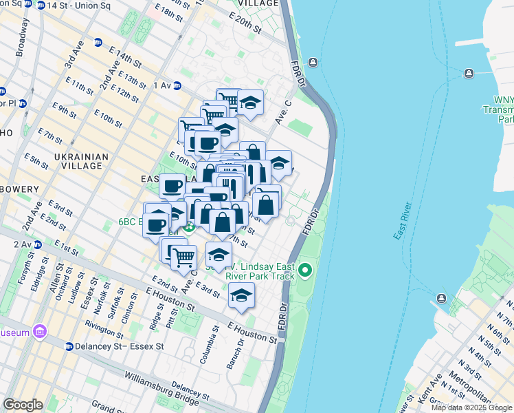 map of restaurants, bars, coffee shops, grocery stores, and more near 717 East 9th Street in New York